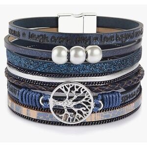 Inspirational Tree of Life Leather Bracelets for Women,Birthday Mothers‎ Blue